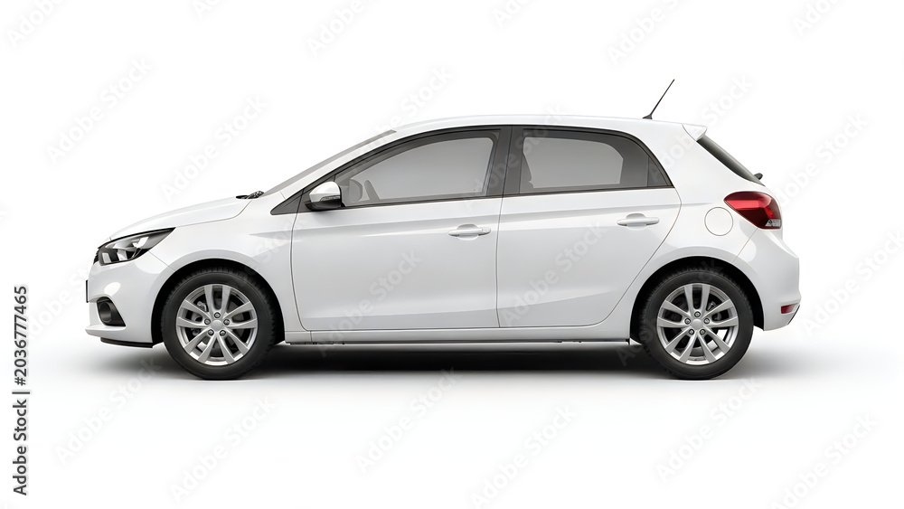Obraz premium White hatchback car with silver rims and tinted windows