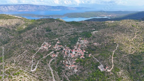 Aerial view flying over velo grablje on hvar island in croatia