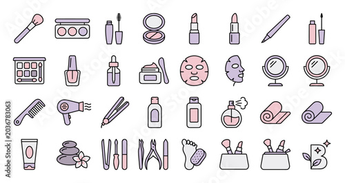 Foto Collection of various beauty and cosmetic icons including makeup, skincare, hair