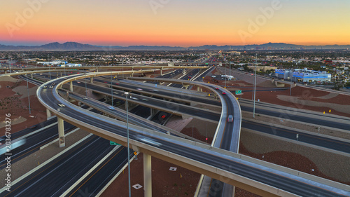 Aerial Highway Interchange Las Vegas Nevada at Sunset Urban Infrastructure