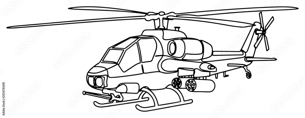 Εκτύπωση καμβά Military attack helicopter continuous one line drawing army air force gunship si