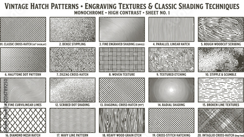 Bild auf Leinwand Vintage hatch patterns collection featuring classic engraving textures and monoc