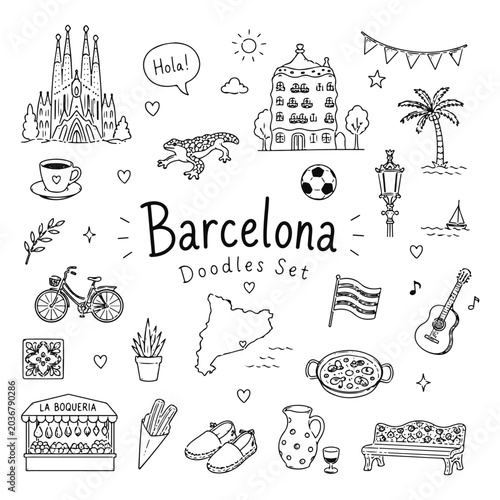 Barcelona doodles set. Hand drawn vector doodle set on white background