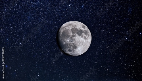 Full Moon On Night Black Sky With Stars In The Background Moon Isolated On Night Sky