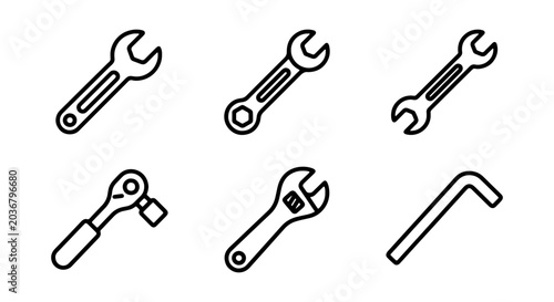 Fotografija Set of various wrench icons, including openend, combination, ratchet, adjustable