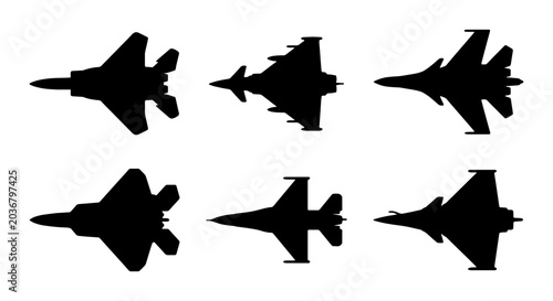 Obraz na plátně Set of silhouettes of modern military fighter jets