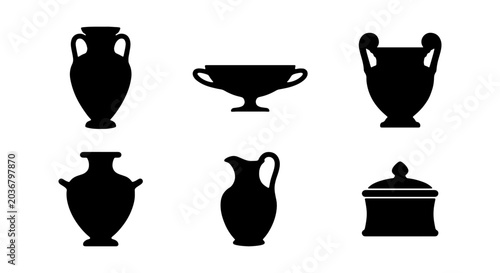 Tableau sur toile Set of silhouettes of ancient greek pottery vessels
