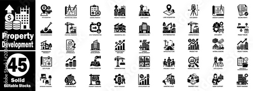 Tableau sur toile Property development solid icons set