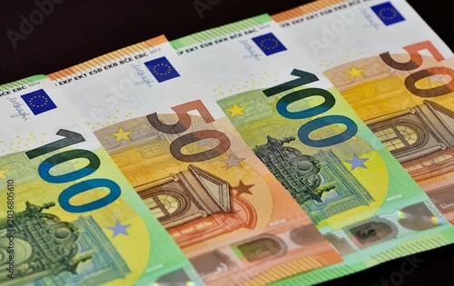 Images of banknotes from various countries. Photos of the Euro currency.