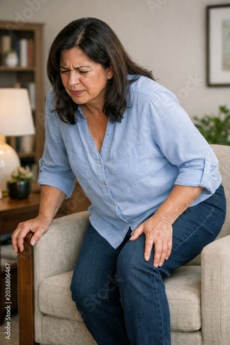Woman holding knee in visible pain