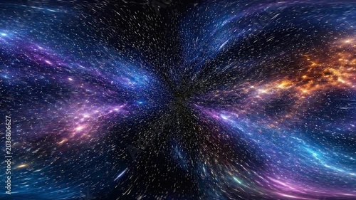 Hyperspace travel through colorful nebulae and starfields at warp speed