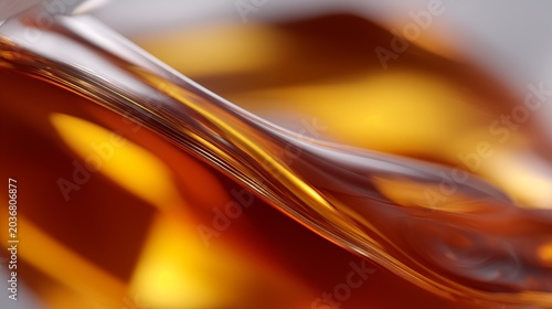 Extreme close up of rich amber alcohol surface. Elegant, flowing lines and warm golden light create luxurious abstract background. Perfect for beverage concepts or sophisticated designs