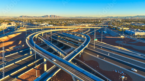 Canvas Print Aerial Highway Interchange Las Vegas Nevada Sunset Desert Cityscape