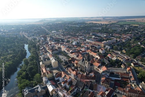 Louny historical town and city center aerial panorama, Ceske Stredohori,Bohemia Czech republic, old town square and streets landmark