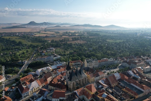 Louny historical town and city center aerial panorama, Ceske Stredohori,Bohemia Czech republic, old town square and streets landmark