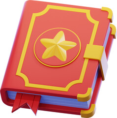 Magic Spell Book 3D icon. red enchanted book with a gold star and ornate border on the cover. used for fantasy magic and spell concept. game and storytelling design element