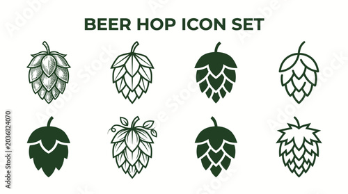 Foto Diverse collection of beer hop icons for brewing designs and craft beverage bran