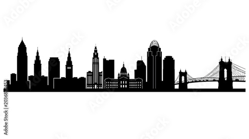 Tablou pe pânză City Skyline Silhouette Illustration of Famous Buildings and a Bridge