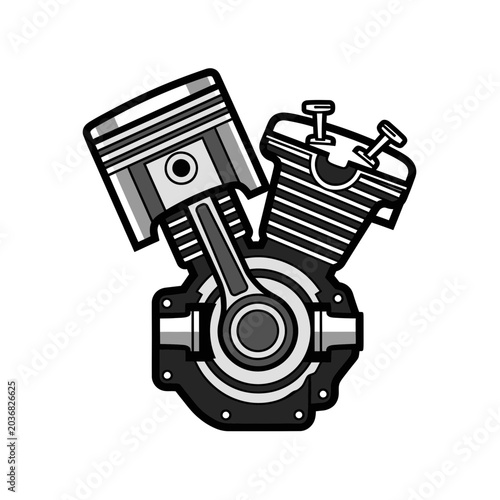 Cuadro en lienzo V-Twin Motorcycle Engine Cutaway Illustration