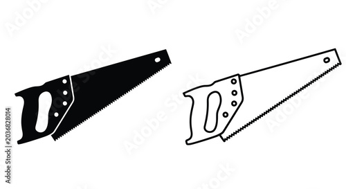 Hand saw silhouette on a white background linear graphic design