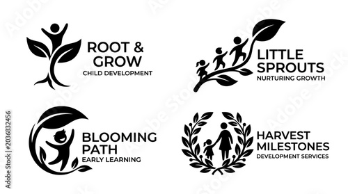 Black and white child development logos.
