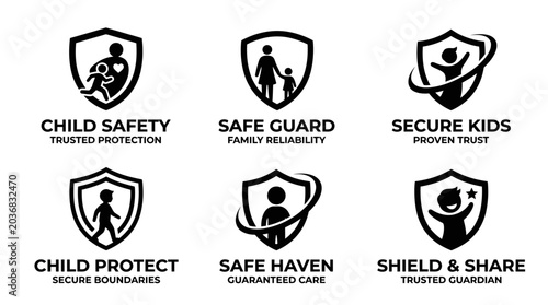 Shield icons for child protection.