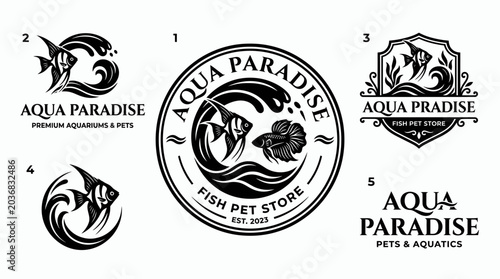 Black and white fish pet store logos.