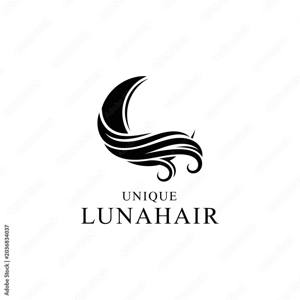 Fototapeta premium Black hair logo with flowing design.