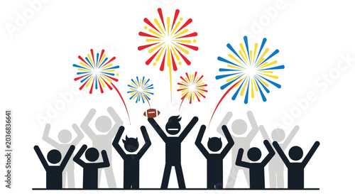 Принти на полотні People Celebrating Football Game Victory with Fireworks