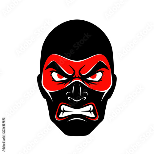 Foto Furious Superhero Masked Face, Angry Red Eyes, Fierce Expression, Black and Red