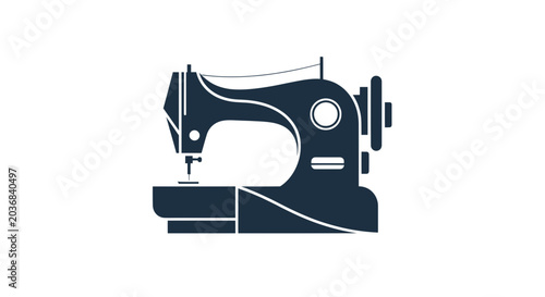 Vintage Sewing Machine Silhouette Icon on White Background