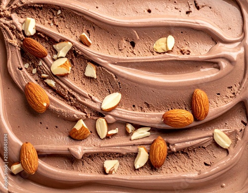Milk Chocolate Almond Ice Cream Texture with Swirl Flat Lay