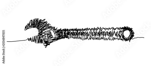Photos Hand-drawn scribble line art illustration of an adjustable wrench spanner tool