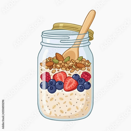 Healthy Overnight Oats in a Jar with Berries and Granola