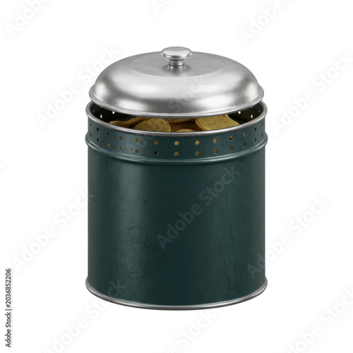 Vintage cookie jar with cookies, open lid, 3D render