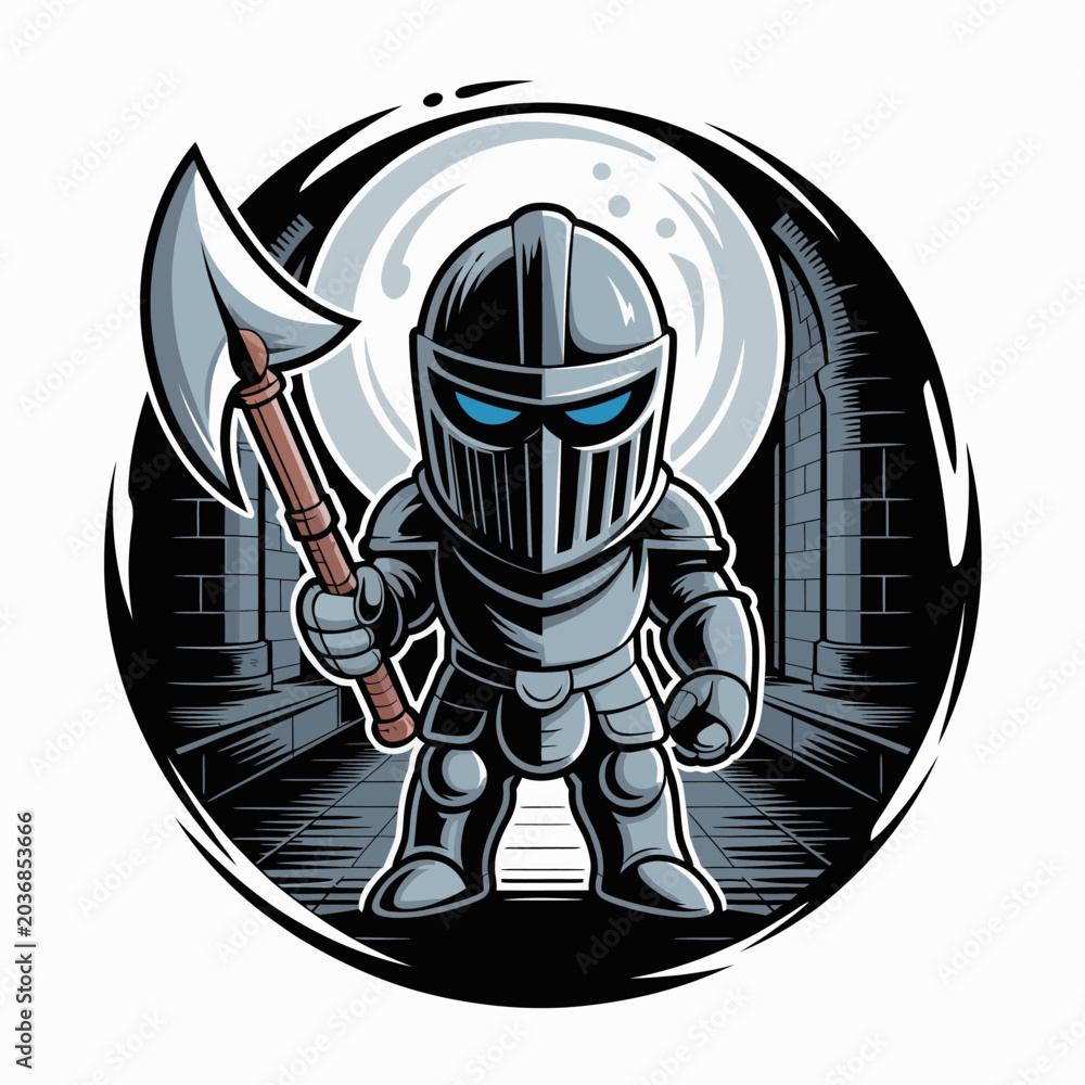 Foto Knight in armor with axe weapon.