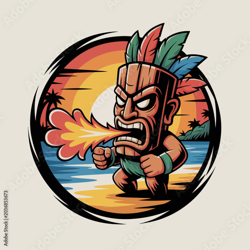 Принти на полотні Cartoon tiki idol with angry expression.
