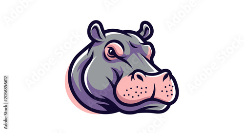 Foto Aggressive Hippo Head Mascot Logo, Fierce Animal Cartoon Vector