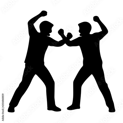 Fotografie Silhouette of two men fighting, boxing stance, aggressive confrontation