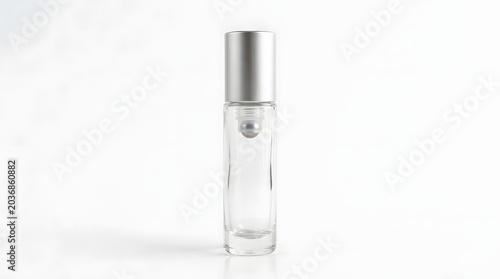 Essential Oil Glass Roller Bottle Mockup with Silver Cap Isolated on White Background for Branding and Cosmetic Product Design