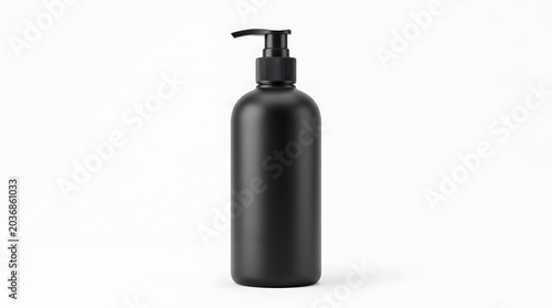 Minimalist Matte Black Cosmetic Pump Bottle Mockup Isolated on White Background for Branding Design