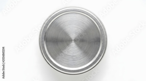 Top View of a Minimalist Brushed Metal Circular Lid Isolated on White Background