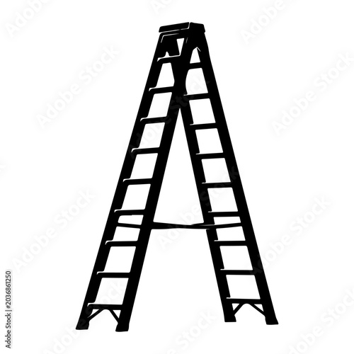Tableau sur toile Silhouette of a Black A-Frame Ladder on a White Background.