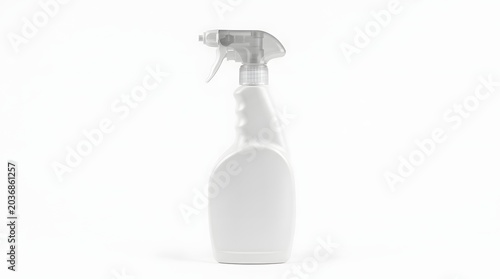 Blank White Plastic Spray Bottle Mockup with Clear Trigger Isolated on White Background