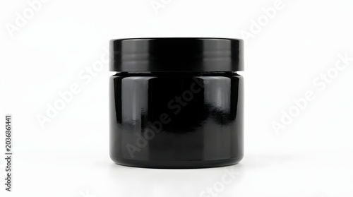 Black Glossy Cosmetic Jar Mockup Isolated on White Background for Skincare Packaging Branding