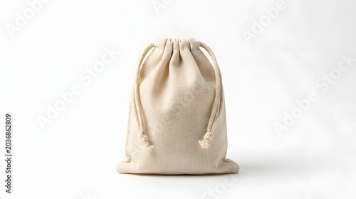 Minimalist Cream Cotton Drawstring Bag Mockup - Eco-Friendly Fabric Pouch Isolated on White
