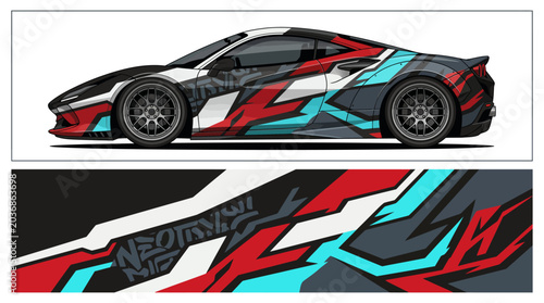 Fotografie Colorful Abstract Car Design with Dynamic Patterns.