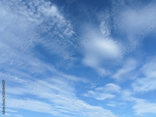 Tableau sur toile Blue sky background with white cirrocumulus and altostratus clouds