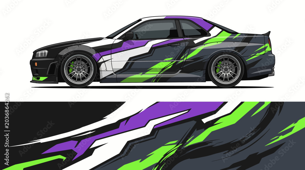 Fototapeta premium Colorful sports car with dynamic racing design.