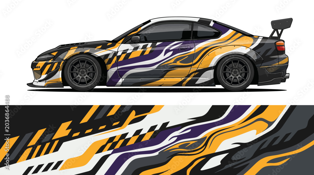 Fototapeta premium Colorful abstract car wrap design template.